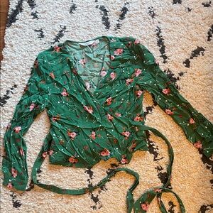 & Other Stories Floral Green Wrap Top